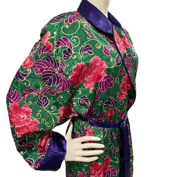 VTG Victoria's Secret Gold Label Robe M/L Floral Belted Green Pink Purple - Picture 10 of 16